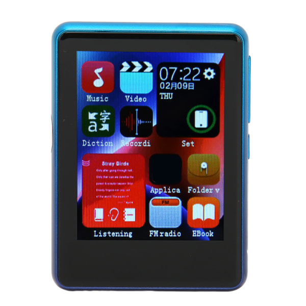 MP3-spelare Bluetooth 5.0 HD Full Touch Screen Support Spela in musikspelare med FM-radio Elektronisk bokhögtalare Blå 4+128GB (minneskort)