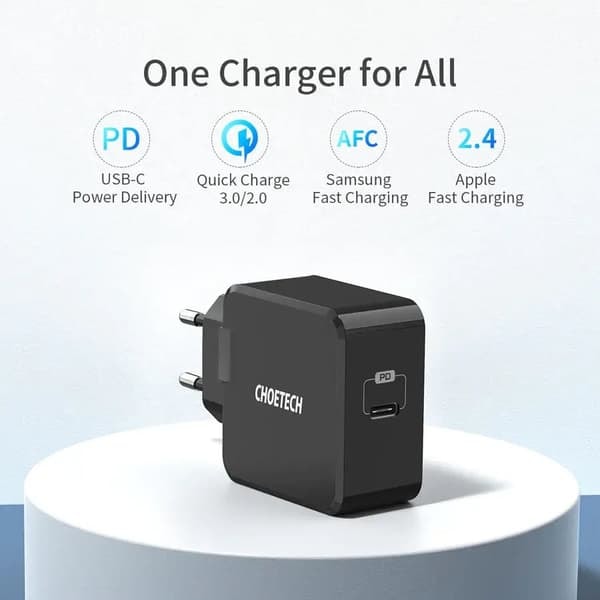 Choetech USB-C PD Vegglader, 30W, Svart—pa