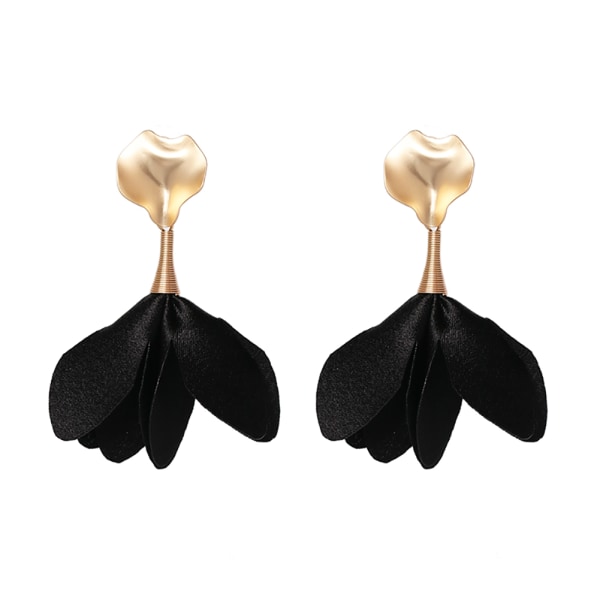 Elegante kvinder piger klud blomster vedhæng øreringe drop ear tilbehør (sort)