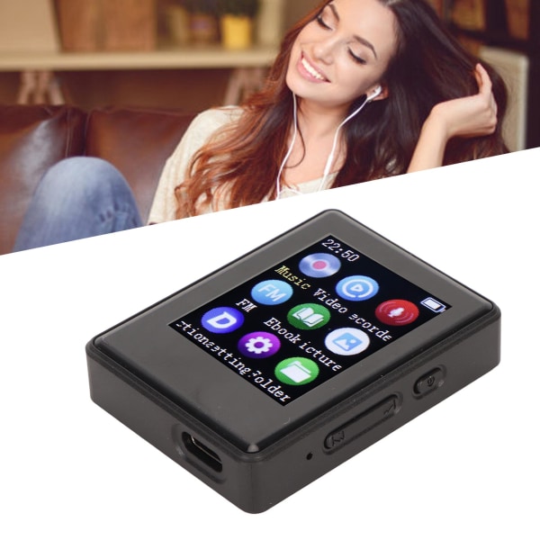MP3-spiller Bluetooth 5.0 1.77 tommers skjerm HiFi FM-radioopptak elektrisk bok Foto Bærbar MP3 MP4-spiller med 64G minnekort