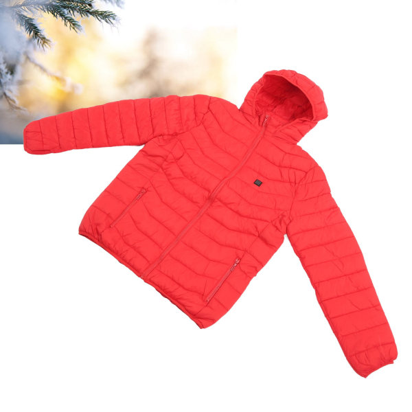 Opvarmet jakke til mænd kvinder USB 3 gear temperaturkontrol Elektrisk varmejakke frakke med hætte til vinterrød XL