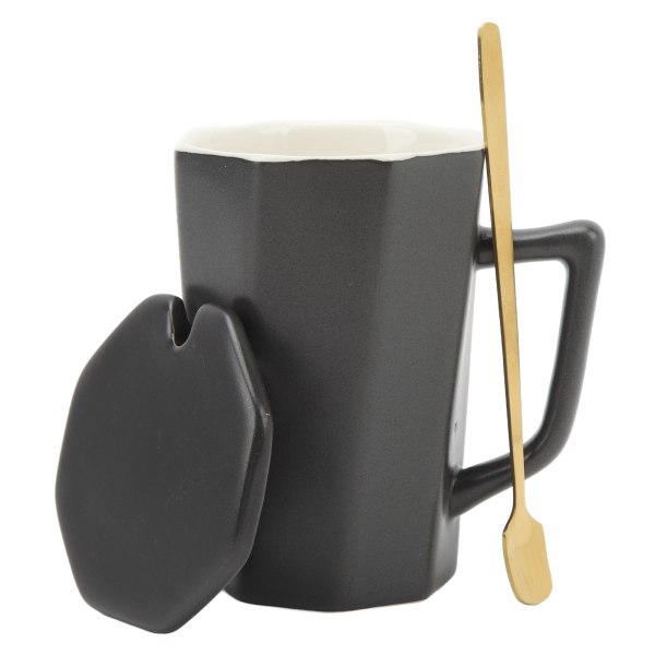 Keraaminen muki Monikäyttöinen minimalistinen kahvikuppi U-muotoisella pölytiivisellä cover ulkokäyttöön 400 ml musta