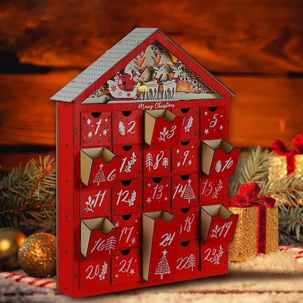 Paris_Stor Återanvändbar Trä Adventskalender med Belysning och 24 Lådor