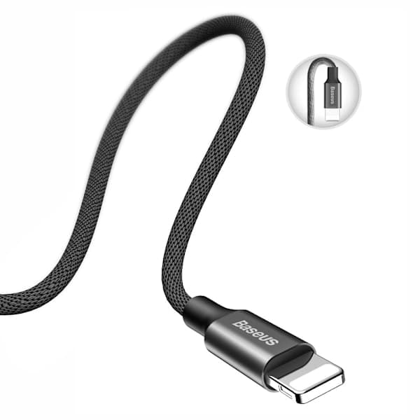 Tyg flettet kabel USB - iPhone Lightning 1,8 m - sort