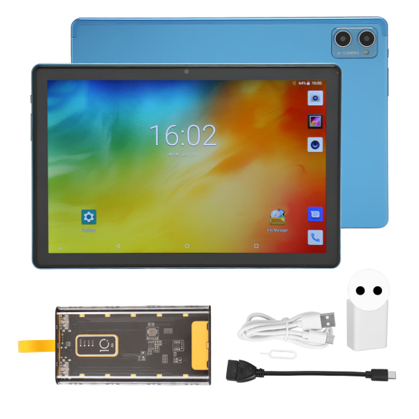 10,1 tommer tablet til Android 12.0 4G LTE 5G WiFi 10 Core CPU Dual Camera Tablet PC med 10000mAh mobil strøm 100?240V blå EU-stik