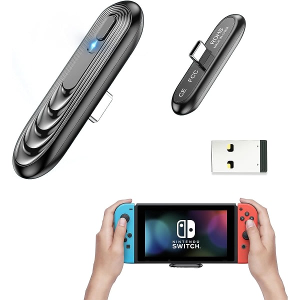 Switch Bluetooth Adapter til Nintendo Switch/Switch Lite/PC/PS5/PS4, Switch Wireless Audio USB C Bluetooth 5.0-sender med lav latenskonvertering