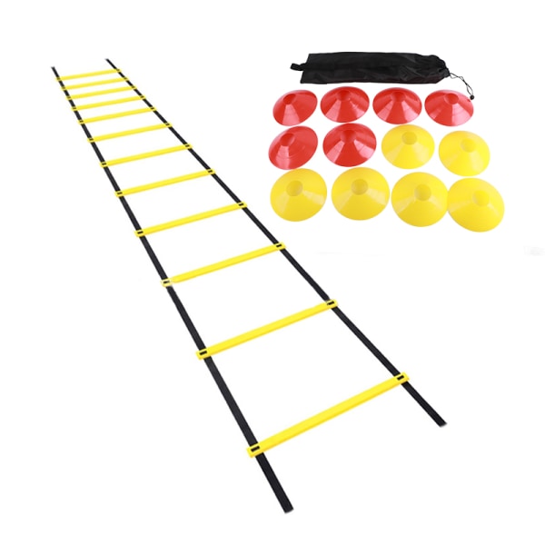 Hastighetstreningsstige Nylon smidig treningsfotarbeidsstige med røde gule skiltskiver for fotballsport smidig treningsstige