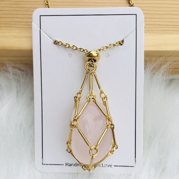 Krystalholder Bur Halskæde Krystal Net Metal Halskæde GULD Guld Gold Rose Quartz-Rose Quartz