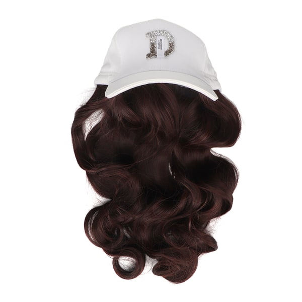 Lång vågig perukhatt Verklighetstrogen justerbar fashionabel kvinnorperuk cap för vårsommar mörkbrunt hår