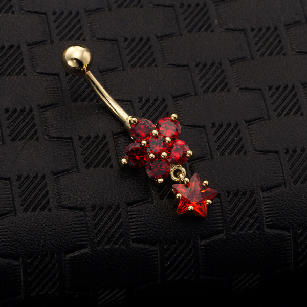 Enkel navlering med dobbel kronblad Fasjonable elegante navle-smykker i sirkon (rød)