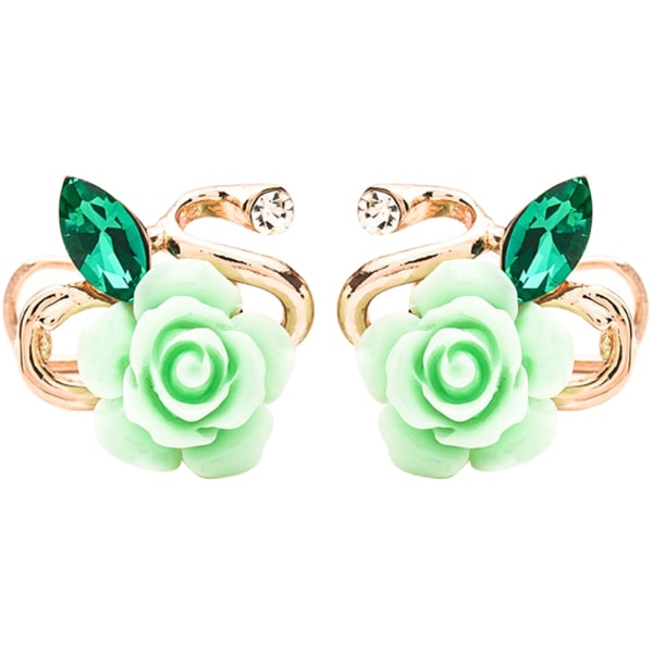 Kvinnor Enkelt Mode Personlighet Rose Flower Hänge Örhängen Dekor Smycken Tillbehör (grön)