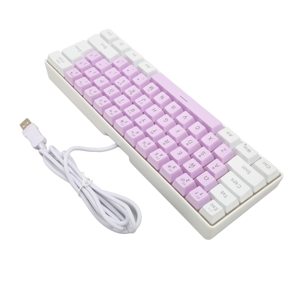 Gaming Keyboard USB 61 Keys RGB Bakgrunnsbelyst Ergonomisk Kontrast Farge Plassbesparende Kablet tastatur for stasjonær bærbar PC Hvit Lilla