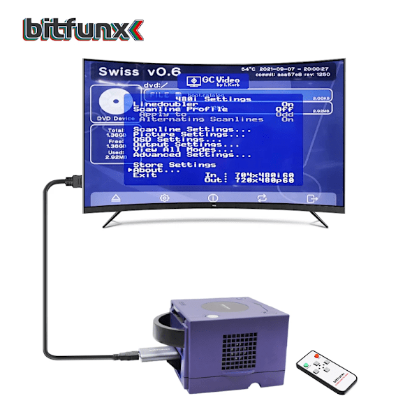 Bitfunx HDMI-kompatibel Line Doubler Adapter Adapter Digital till HDMI GC2HDMI för Nintendo Gamecube