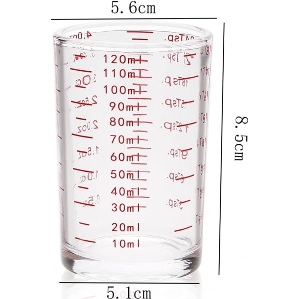 Måleglass, sandblåst glass, 4 oz/120 ml, flytende tungt espressoglass med 2 svarte fjell og 2 røde fjell (4 stk)