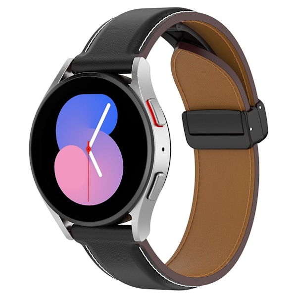 20mm Läder Vikbart Spänne Klockarmband för Samsung Galaxy Watch6 40mm 44mm/Watch6 Classic 43mm 47mm