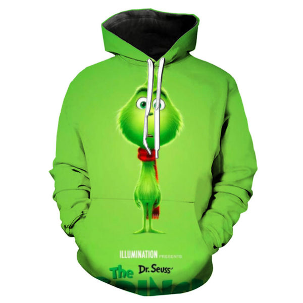 Tecknad The Grinch Xmas Hoodies Sweaters Kappor Unisex Pullover Topp+pannor cosplay Kostym Green Monster Pullover S