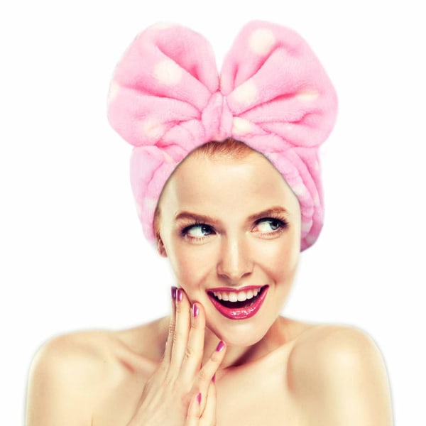Kosmetisk hårbånd for å vaske ansiktsdusch Spa pannband Justerbart elastisk hårbånd med rosett (rosa)