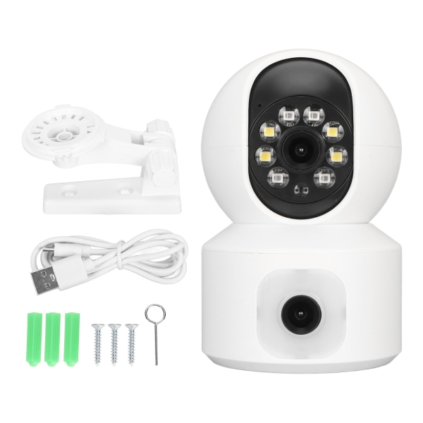 Sikkerhetskamera med dobbel linse 2K 4MP 2.4G trådløs innendørs farge Nattvisning 2-veis lydbevegelsesdeteksjon for husdyr til baby