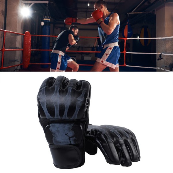 Boxningshandskar Unisex Vuxen Halvfinger Taekwondo Skyddskläder för MMA Combat Training Svart