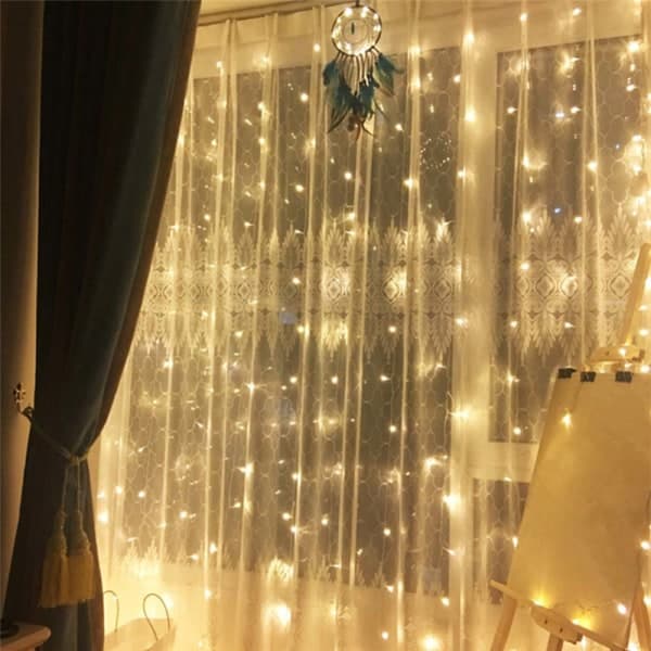 LED-gardinlyssløyfe 3x3m - Varmhvit