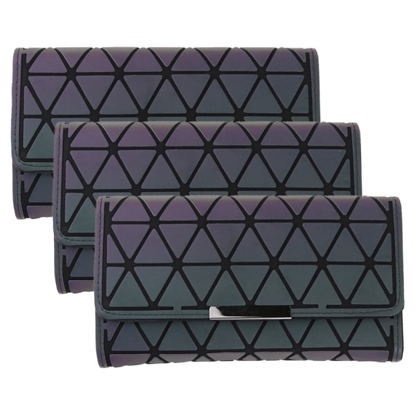 Upplyst lång plånbok för kvinder med geometrisk holografisk reflekterande kreditkortsväska med dragkedja