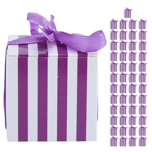50 st Favor presentförpackning Godislådor Bröllopsfödelsedagsfest Examen Favor presentförpackning (5,5 cm vit lila rand lila band)