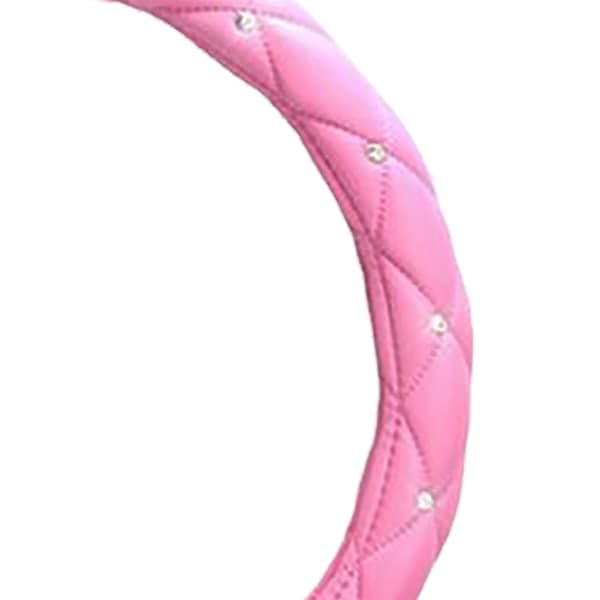 Rattmuffe til Kvinder Sød Universal Antislip Pu Læder Rhinestone Bil Rattmuffe Pink