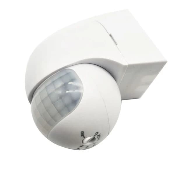 Utomhus Rörelsedetektor IP44, Ytmonterad, Programmerbar, Infraröd Sensor, Räckvidd 15m/180°, LED-kompatibel