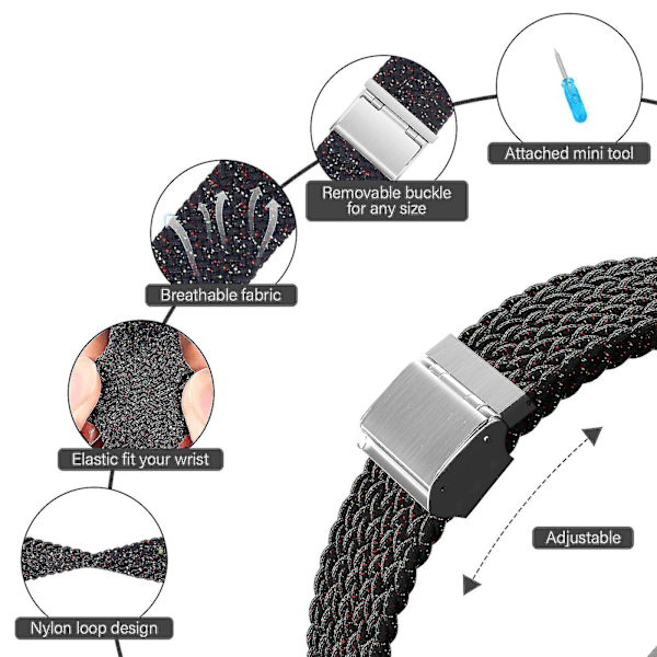 Armband för Amazfit Gts/2/2e/3/gts2 Mini/gtr/3/3pro/gtr2/47mm/stratos/u 20mm/22mm Nylon Elastiskt Armband Amazfit Bip Armband, Amazfit GTR 47mm, Ma...