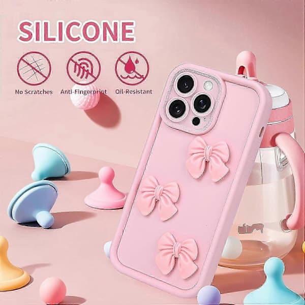 Søtt rosa 3D-blomsterdeksel for iPhone 16 Pro Max - Mykt støtsikkert deksel for kvinner