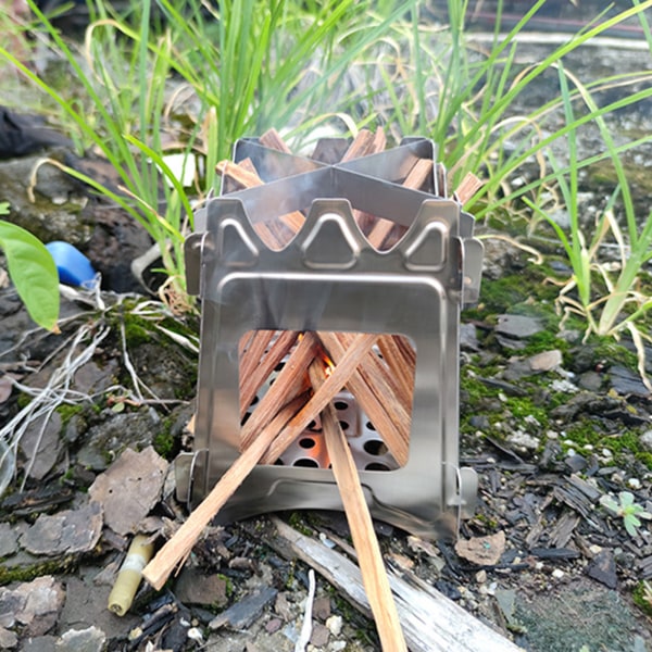 Camping Stove 304 Rostfritt stål Vikbar Backpacking Burning Stove Bärbar lättvikts Pocket Spis för utomhusbruk