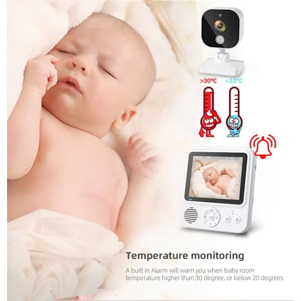 Videomonitor med kamera 2.4G-overføring, babycall med 2-veis lyd, infrarødt nattsyn—pa
