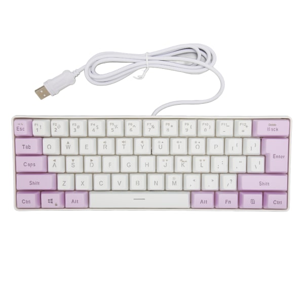 Gaming-tastatur USB 61 nøgler Ergonomisk kontrastfarve 6 RGB-baggrundsbelyste tilstande Kablet tastatur til stationær bærbar Lilla Hvid