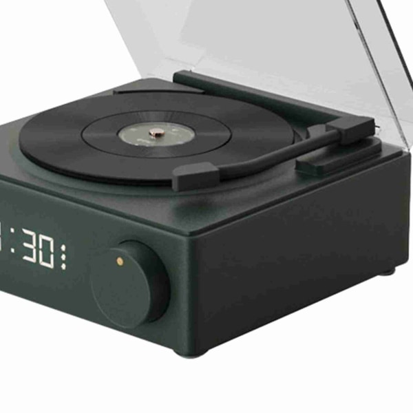 Roterende Vinyl Disc Vækkeur højttaler Retro 360 graders stereo trådløst ur Bluetooth højttaler til hjemmet soveværelse kontor Grøn