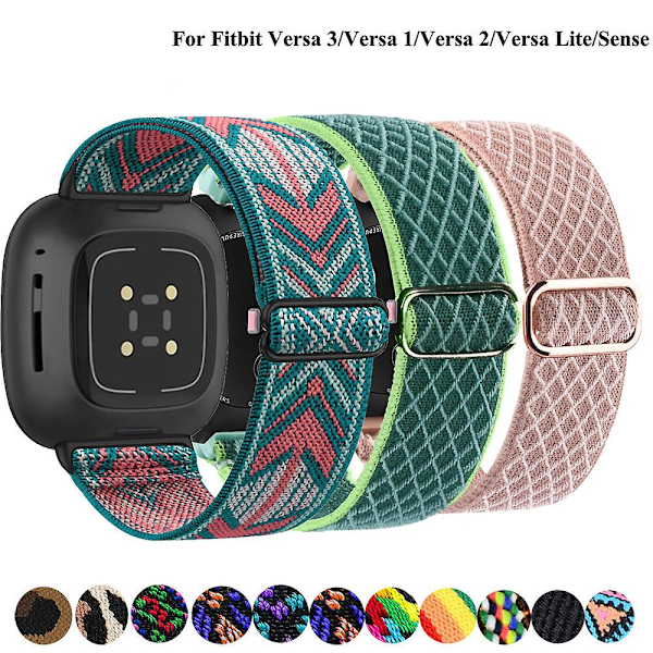 Elastiskt vävt armband för Fitbit Versa 3 2, Versa Lite - Justerbart nylon sportarmband för Fitbit Sense Light purple