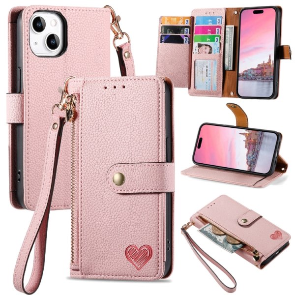 Love Zipper Lanyard Phone case Rosa För iPhone 13