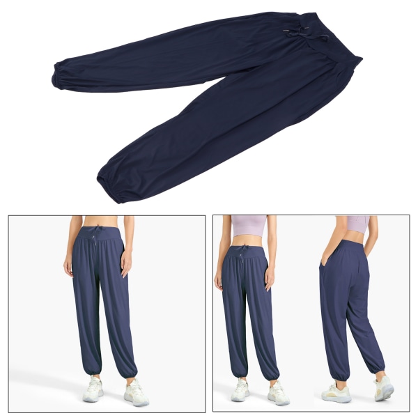 Yoga joggebukser for kvinner Snøring Løs høy midje Comfy Lounge joggebukser ( marineblå ) XL