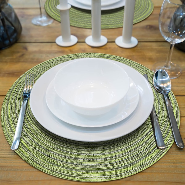 38cm/15 tum Vävda Runda 6 Stycken Placemats halkfria, Gröna