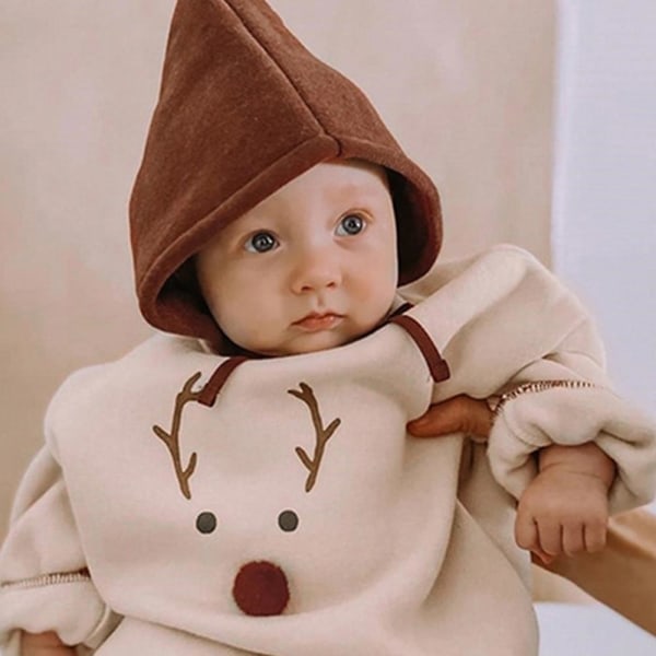 Baby varmt tøj i ét stykke til baby kravletøj Baby tøj med hat 2 stk abrikos 66cm