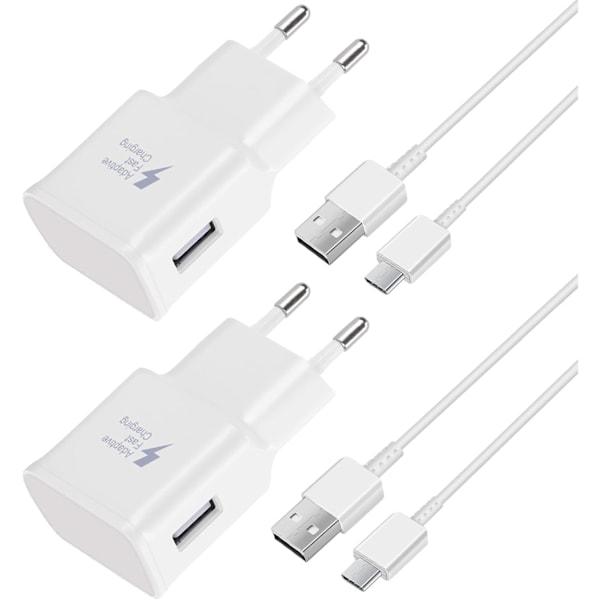 2 stk. hurtigopladere, 1,2 m kabel, kompatibel med Samsung Galaxy S22 S21 S20 S8 S10 S9 Plus Note 7 8 9 10 A53 LG, HTC_Paris 2-pack/white