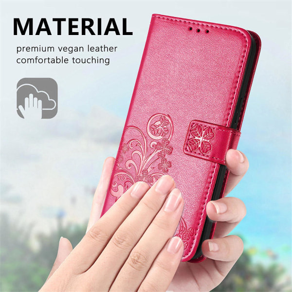 Case Iphone 12 cover Clover Präglat skyddande läder phone case Magnetisk - Rose Red C4 A