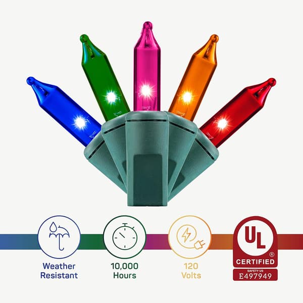 Julebelysning [Sæt med 100] Flerfarvede julelys, UL-certificeret Multicolor
