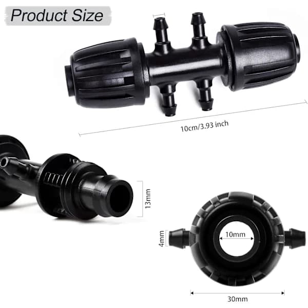 T-stykke med modhager til drypvanding (passer til 13/4 mm ID) (sort)