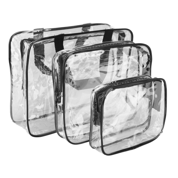 3 stykker klare rejsetasker Vandtætte bærbare gennemsigtige kosmetiske makeuptasker til frokost Fitness Svømning Opbevaring Sort