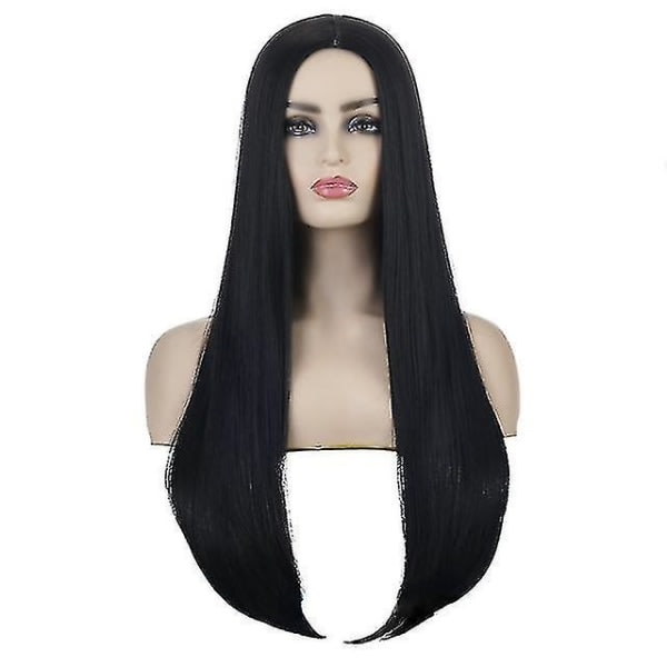 Onsdag Morticia Addams Cosplay-dräkt Sexig svart klänning för kvinnor Halloween Carnival Party Costum With wig S