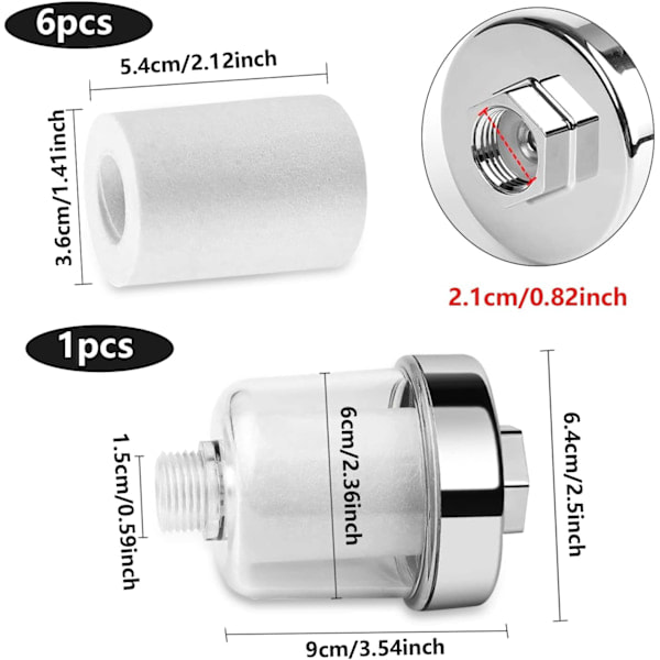 Duschvattenfilter Anti-kalk Duschfilter med 6 tjocka filter