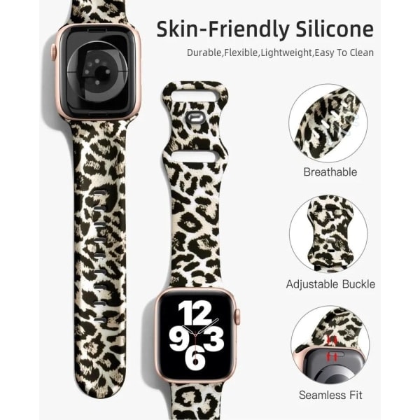 Silikonarmband för Apple Watch, LEOPARD, 42/44/45 mm, Flerfärgad, Storlek S