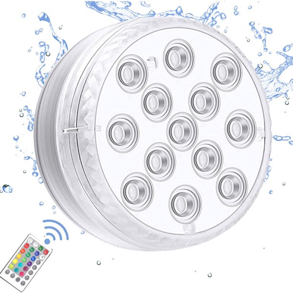 2st nedsänkbara LED-lamppu, RF-fjärrkontroll, 13 LED undervattenspoollampor IP68 Vattentät, akkukäyttöinen dammlampa för badkar
