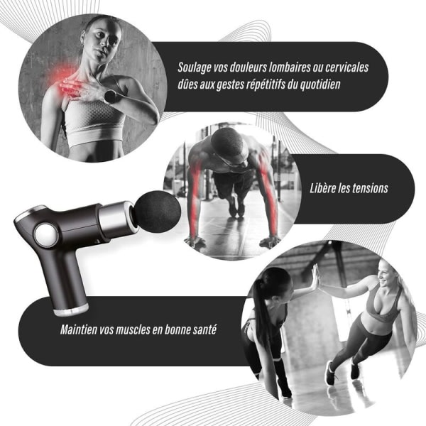 Sportmassagepistol - handhållen kroppsmassageapparat, massage och avkoppling, massagepistol för muskelsmärta, svart knapp modell 515