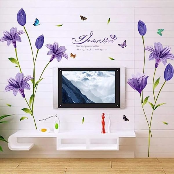 Lila väggklistermärke (160 x 85 cm) I Fleur de Lis Plant Butterfly